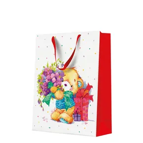 Darčeková taška - Teddy Bear with Flowers, veľká 30x41x12 cm